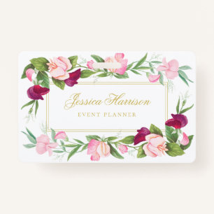 Elegant Floral Purple Pink Sweet Pea Vintage Badge