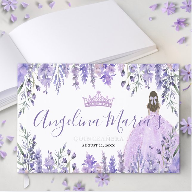 Elegant Floral Purple Quinceanera Foil Guest Book (Elegant Floral Purple Quinceanera Foil Guest Book)