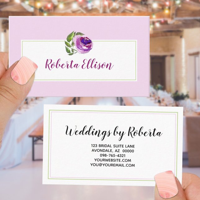Elegant Floral Purple Shades Watercolor Rose Business Card (Creator Uploaded)
