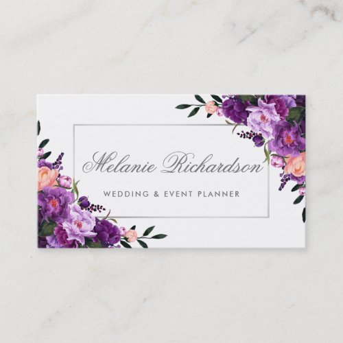 Elegant Floral Purple Ultra Violet Silver Business Card