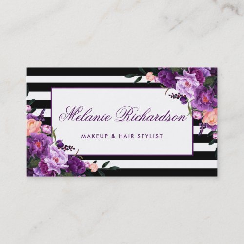 Elegant Floral Purple Ultra Violet Striped Business Card