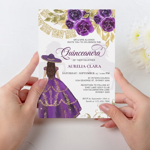 Elegant Floral Purple Violet Horse Quinceaera Invitation