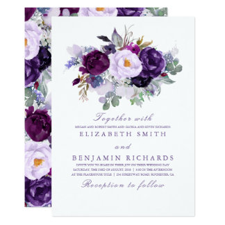 Elegant Floral | Purple Watercolors Wedding Invitation