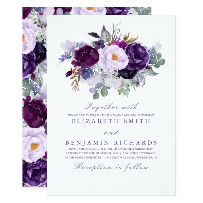 Elegant Floral Purple Watercolors Wedding Invitation