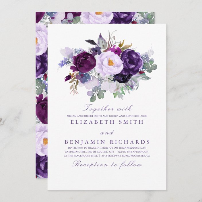 Elegant Floral | Purple Watercolors Wedding Invitation | Zazzle.com