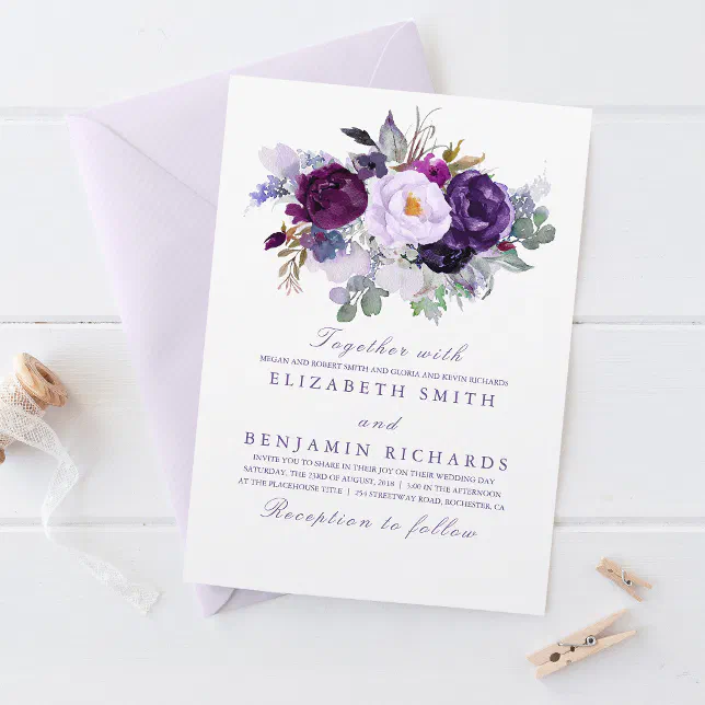 Elegant Floral | Purple Watercolors Wedding Invitation | Zazzle