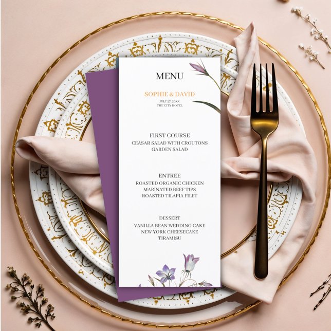Elegant Floral Purple Wedding Menu (Creator Uploaded)