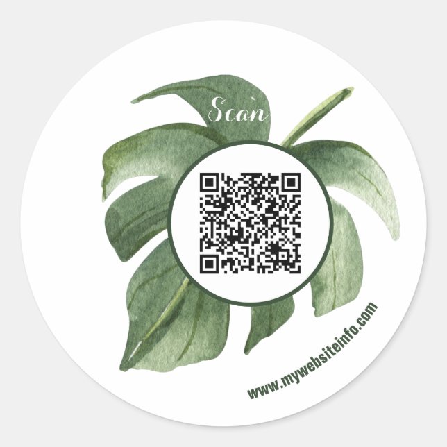Elegant Floral QR Code Business Classic Round Sticker (Front)