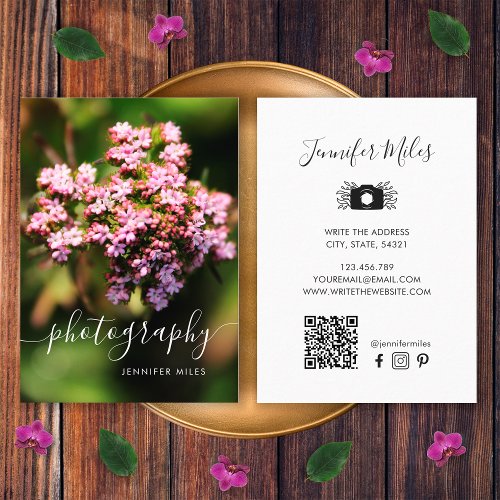 Elegant Floral QR Code Minimalist Photography  Business Card