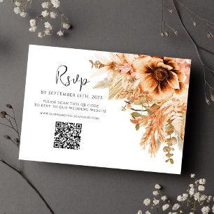 Elegant Floral QR Code Terracotta Fall Wedding RSVP Card