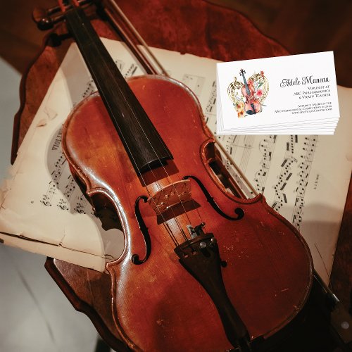 Elegant Floral QR Code Violin Teacher Violinist Business Card
