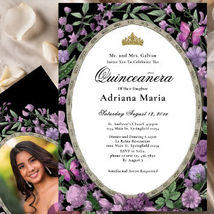 Elegant Floral Quinceanera Invitation Pink Flowers