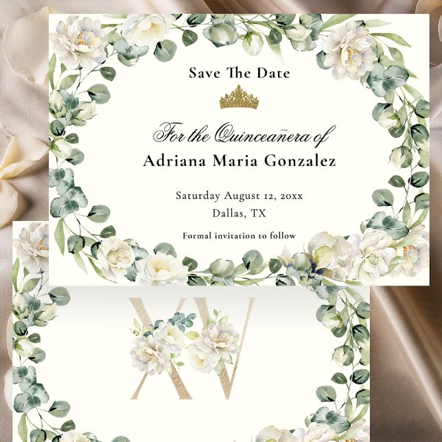 Elegant Floral Quinceanera Save The Date Card (Creator Uploaded)