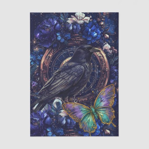 Elegant Floral Raven & Butterfly Decoupage Tissue Paper