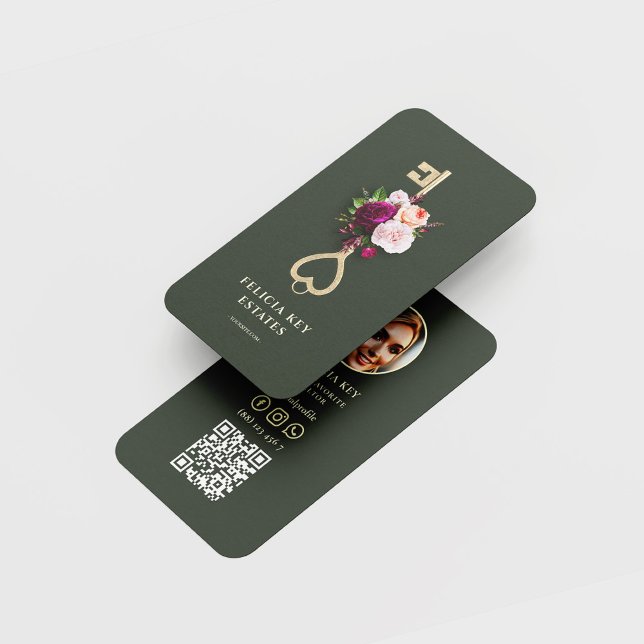 Elegant Floral Real Estate Agent Realtor  Business Card (Creator Uploaded)