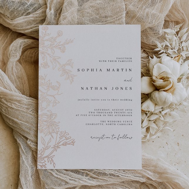 Elegant Floral Real Rose Gold Foil Wedding  Invitation (Creator Uploaded)