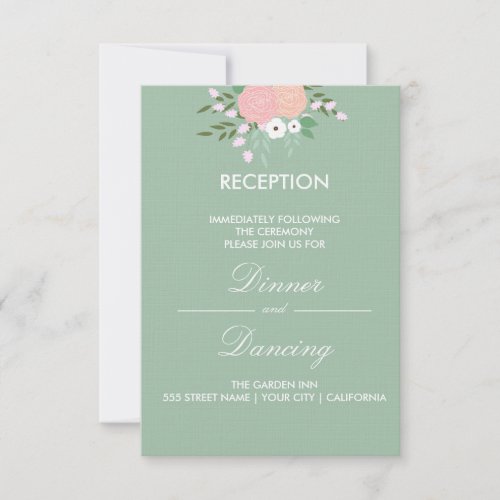 Elegant Floral Reception Card - mint 3.5" X 5" Invitation Card