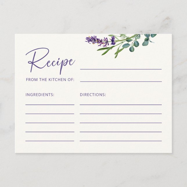 Elegant Floral Recipe Card for the Bride (Front)