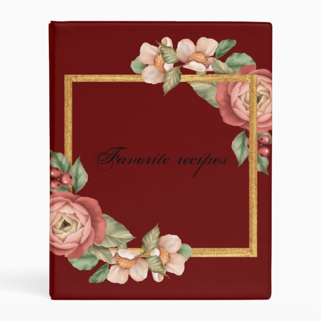 Elegant floral red 3 ring binder (Front)