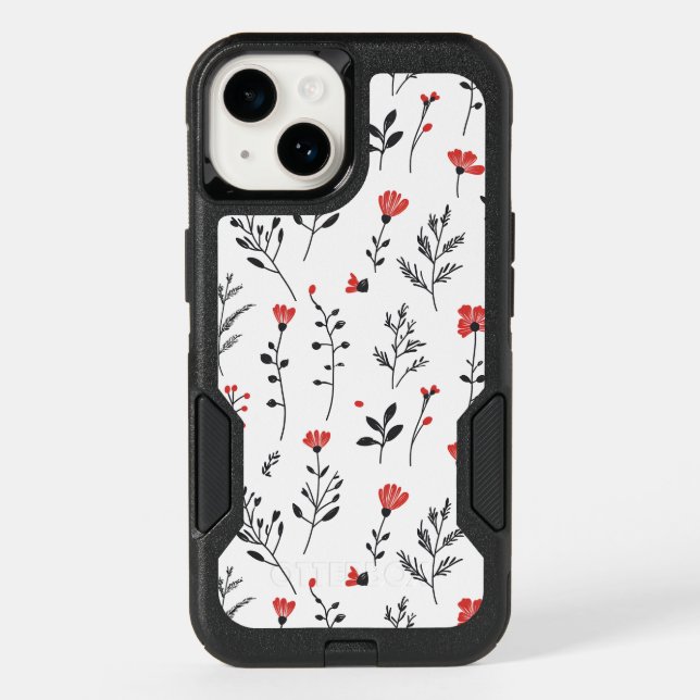Elegant Floral  – Red and Black Botanical Pattern Otterbox iPhone Case (Back)