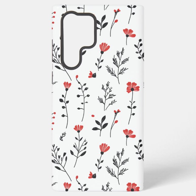 Elegant Floral  – Red and Black Botanical Pattern Samsung Galaxy Case (Back)