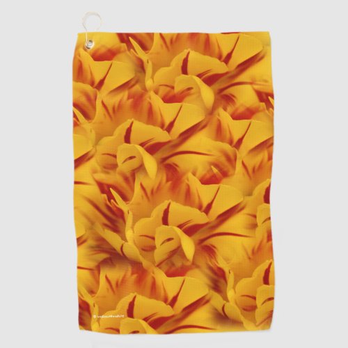 Elegant Floral Red and Gold Monsella Tulips Golf Towel