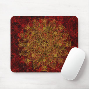 Elegant Floral Red, Black & Gold Mandala Mouse Pad