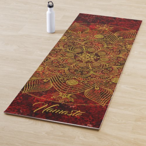 Elegant Floral Red Black  Gold Mandala Namaste Yoga Mat
