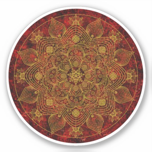 Elegant Floral Red Black  Gold Mandala Sticker