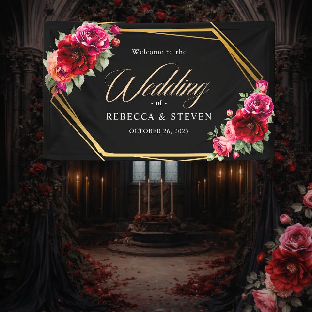 Elegant floral red black moody Romantic wedding Banner (Creator Uploaded)