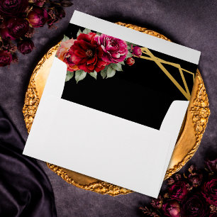 Elegant floral red black moody Romantic wedding Envelope