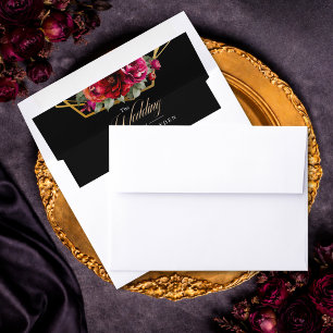 Elegant floral red black moody Romantic wedding Envelope Liner