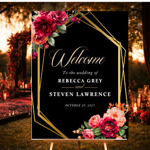 Elegant floral red black moody Romantic wedding Foam Board