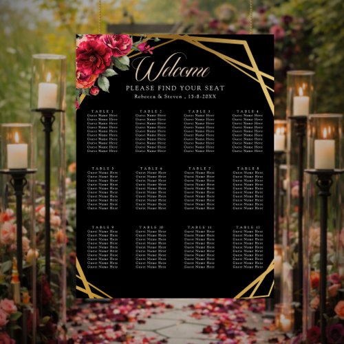 Elegant floral red black moody Romantic wedding Foam Board