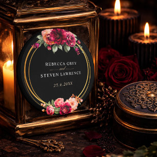 Elegant floral red black moody Romantic wedding Magnet