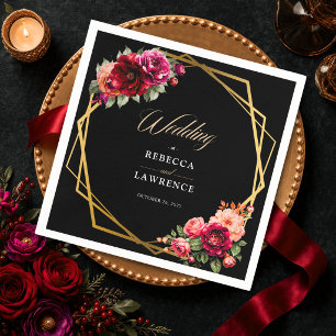 Elegant floral red black moody Romantic wedding Napkins