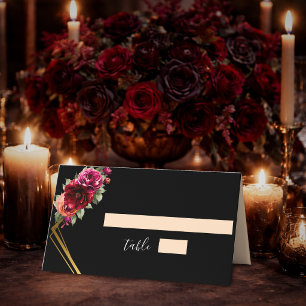 Elegant floral red black moody Romantic wedding Place Card