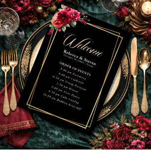 Elegant floral red black moody Romantic wedding Program