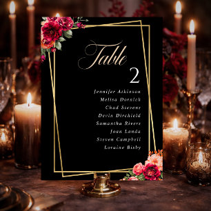 Elegant floral red black moody table number