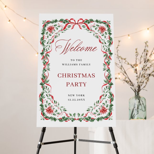 Elegant Floral Red Bow Welcome Christmas Party Foam Board (In Situ (Stand))