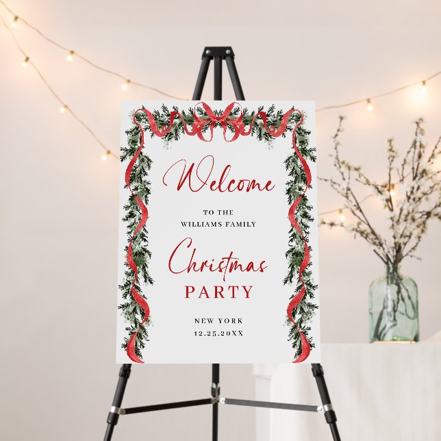 Elegant Floral Red Bow Welcome Christmas Party Foam Board (In Situ (Stand))