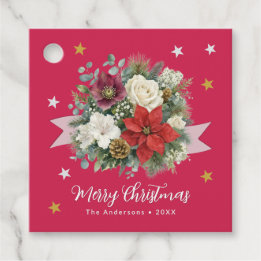 Elegant Floral Red Christmas Custom Holiday Favor Tags