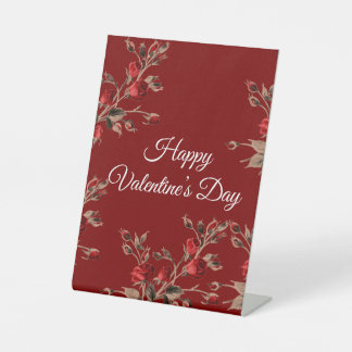 Elegant Floral Red Happy Valentine’s Day Pedestal Sign