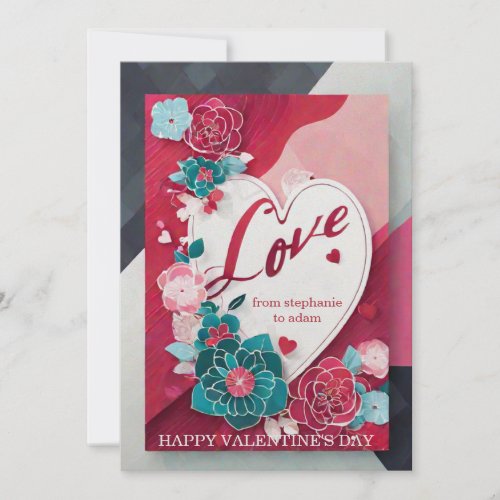 Elegant Floral Red Pink Heart Valentines Day Card