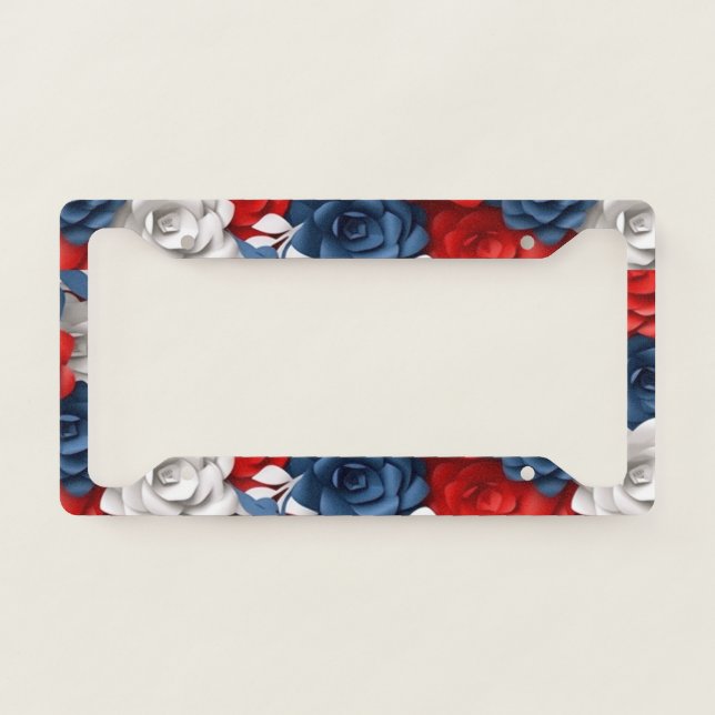 Elegant Floral Red White Blue Flower Garden Design License Plate Frame (Front)