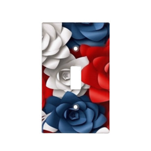 Elegant Floral Red White Blue Flower Garden Design Light Switch Cover