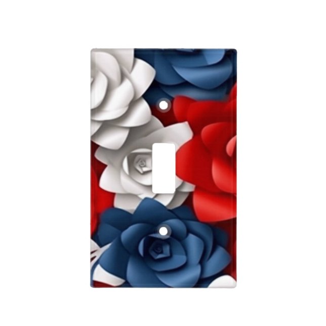 Elegant Floral Red White Blue Flower Garden Design Light Switch Cover (Front)