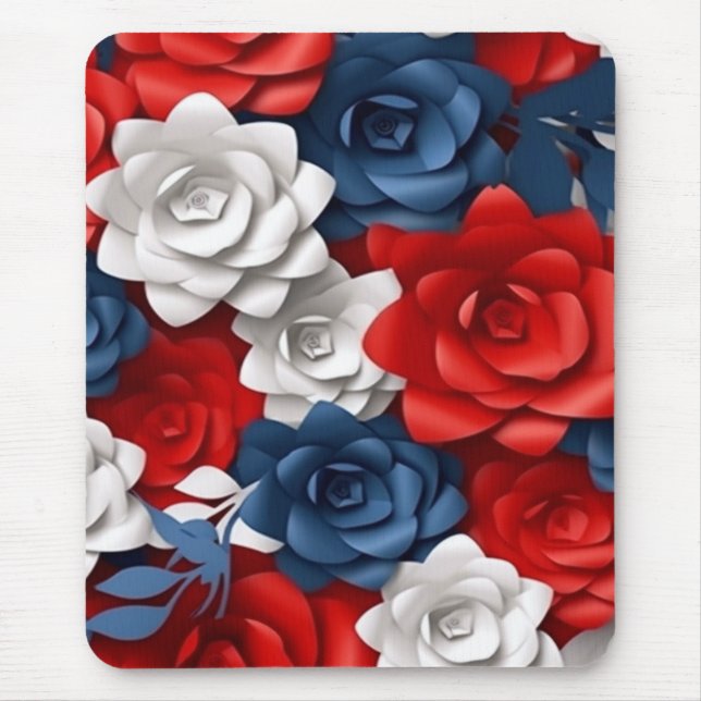 Elegant Floral Red White Blue Flower Garden Design Mouse Pad (Front)