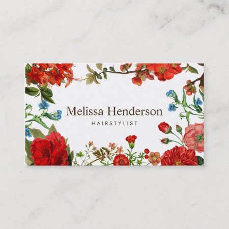 Elegant Floral Red White Professional Business Card