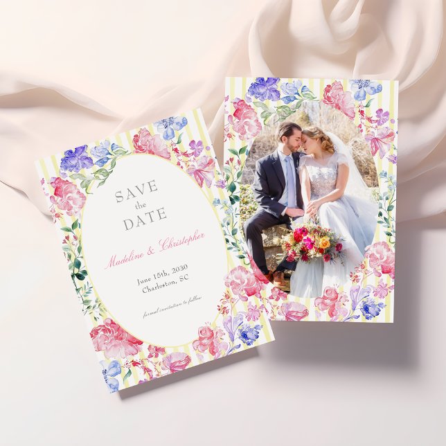 Elegant Floral Regency Photo Wedding Save The Date (Creator Uploaded)